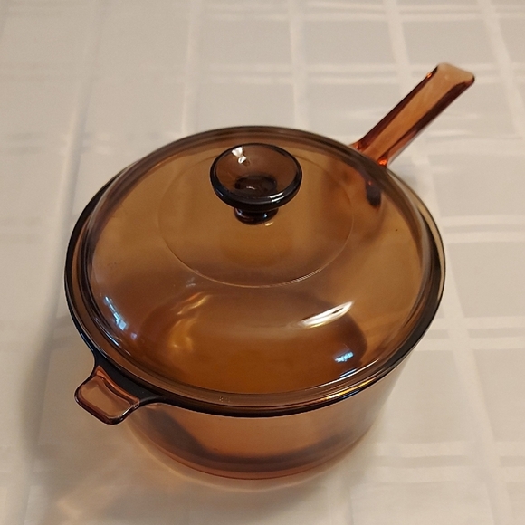 Vintage Coringware France Vision Amber Glass Saucepan with Lid - Picture 1 of 2